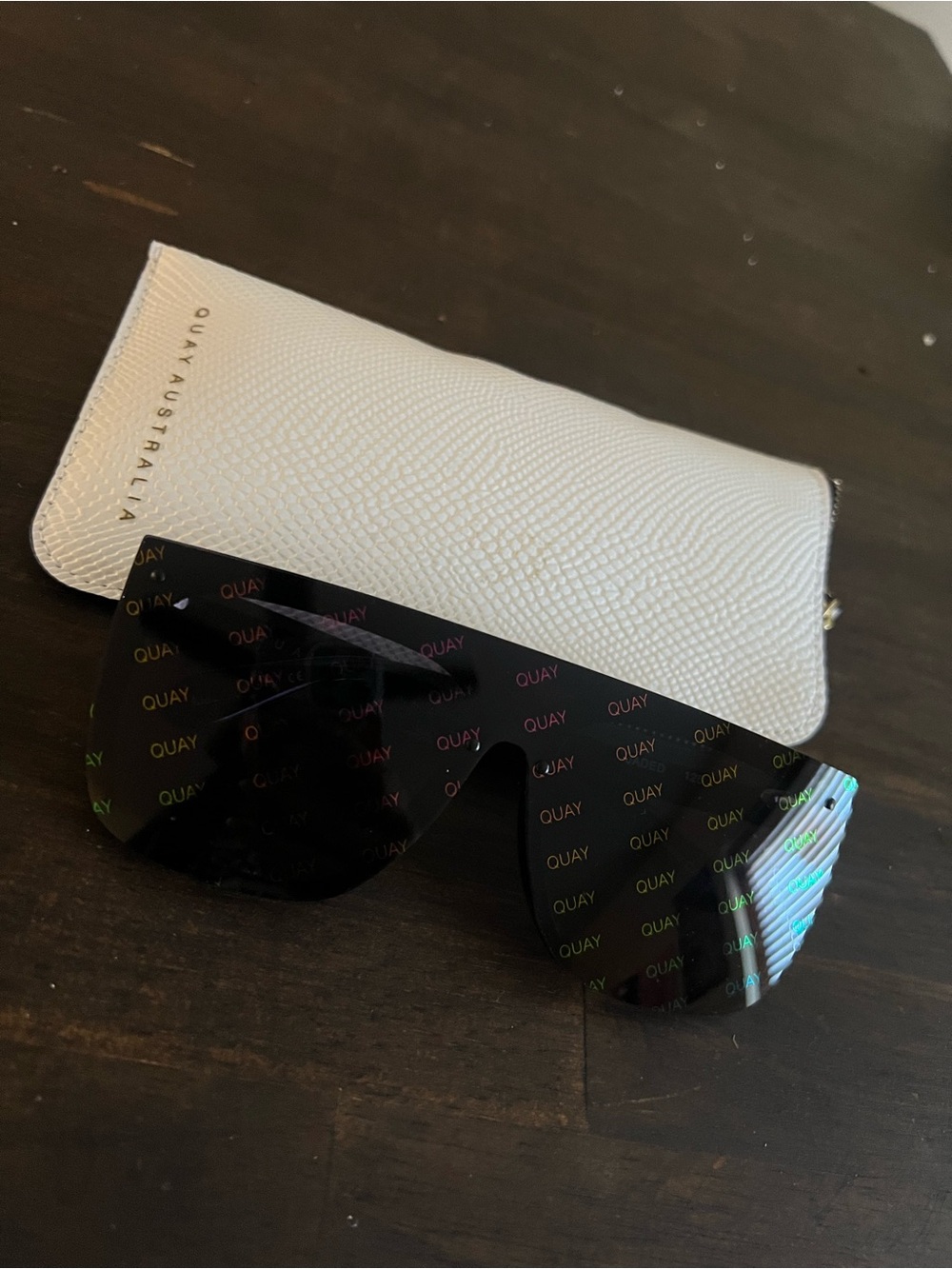 Quay Australia Black Shield Sunglasses with White Case